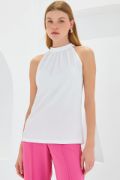 0489 Halter Yaka Örme Bluz - Beyaz resmi